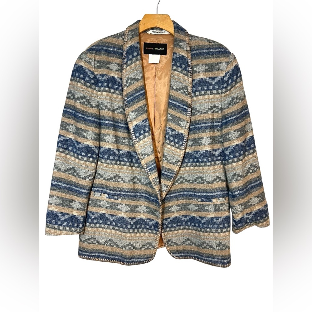 Harris Wallace Pendleton Blue and Tan Patterned Blazer Vintage  Size 5 A-457